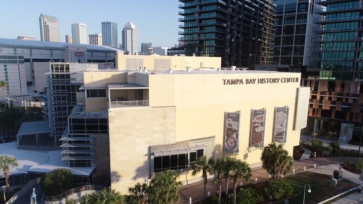 A view of downtown Tampa with the Tampa Bay History Center in the background