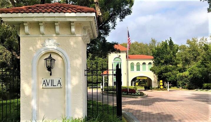 A view of the entrance gate of one of the gated communities in Tampa, Florida, highlighting the security measures taken to ensure privacy and safety.