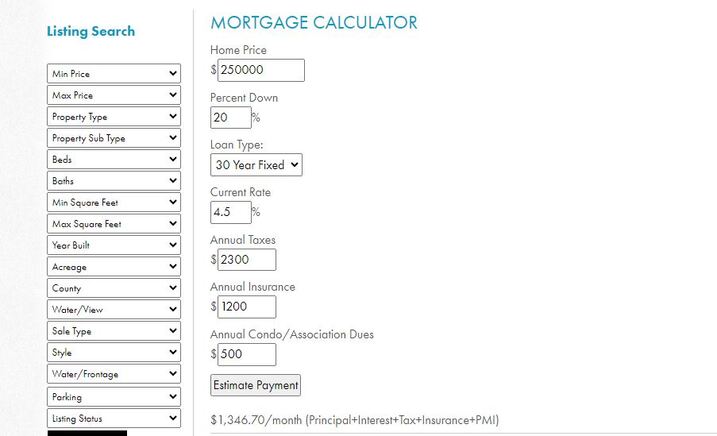 A screenshot of an online closing costs calculator for real estate transactions.