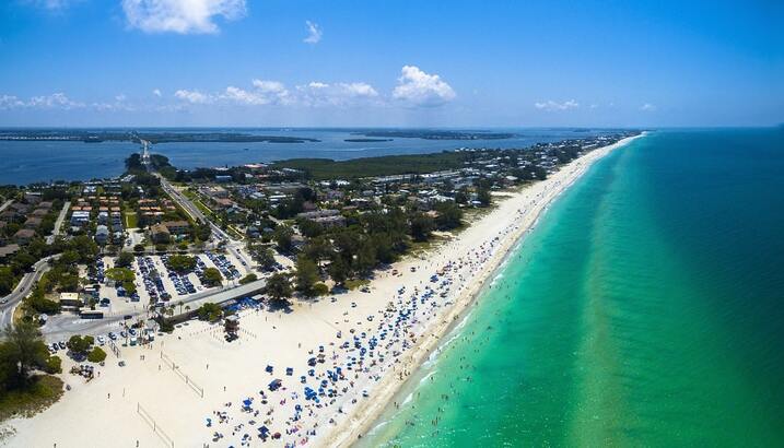 Aerial view of Anna Maria Island, a small beach town in Florida
